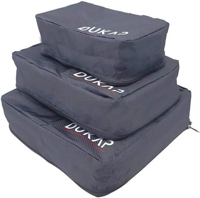 DUKAP 3 Piece Travel Organizer Set with Double Zipper, Lightweight Luggage Toiletry Bag with Webbing Handle and Mesh top, Grey