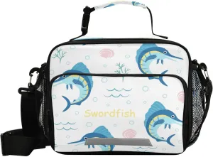 Dussdil Swordfish Seaweed Shell Kid's Lunch Bags for Boys Girls Lunch Bag Insulated Thermal Cooler Bags Reusable Organizer Tote Lunch Box with Adjustable Shoulder Strap for School Picnic Beach