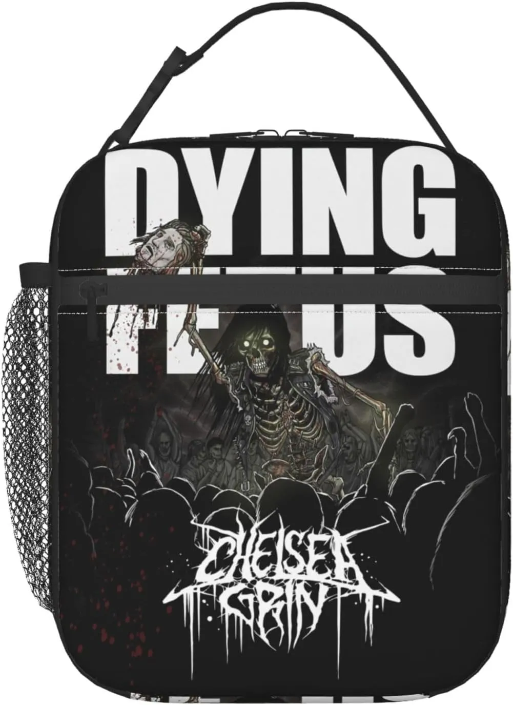 Dying Musics Fetus Band Lunch Bag Portable Insulated Lunch Box Large Capacity Tote Bag Zipper Net Pocket 10 L X 4 W X 8 H inches