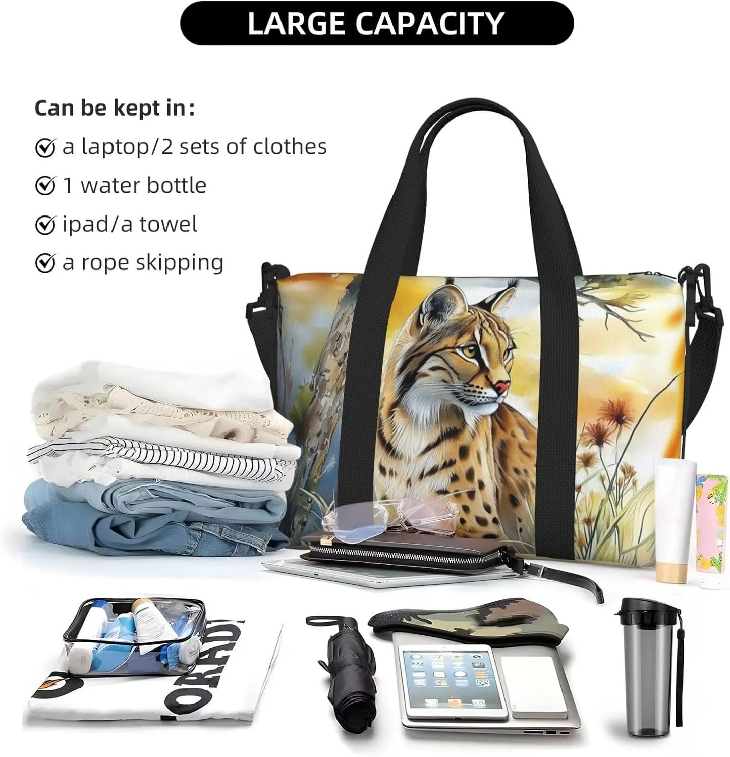 eagle art print Travel Duffel Bag, Sports Tote Gym Bag, Swim Pool Bag Large Shoulder Tote Bag for Beach Weekender