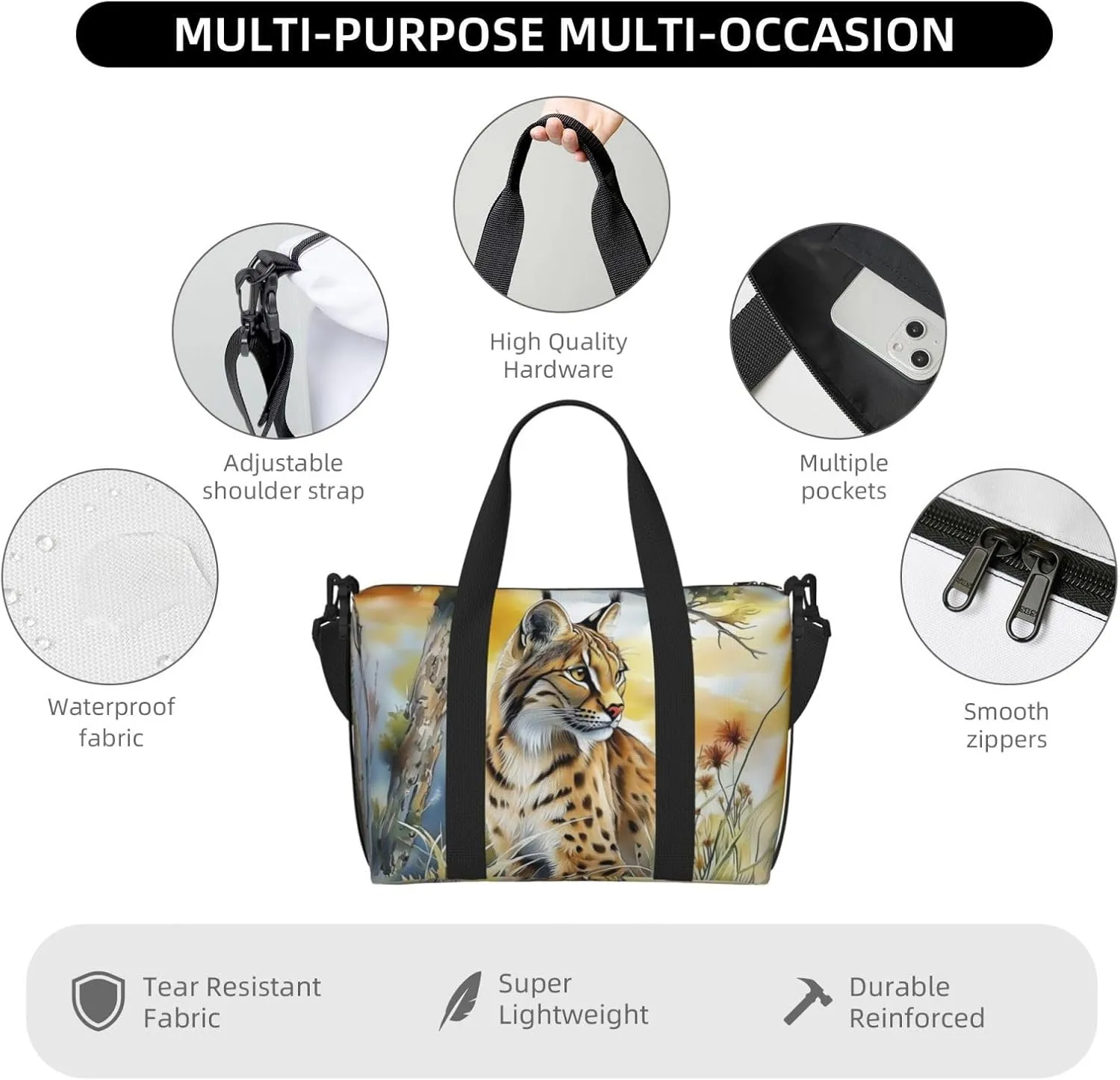 eagle art print Travel Duffel Bag, Sports Tote Gym Bag, Swim Pool Bag Large Shoulder Tote Bag for Beach Weekender