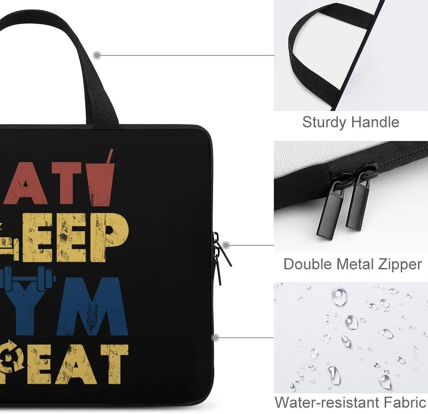 Eat Sleep Gym Laptop Bag Lightweight Computer Bag Laptop Carrying Case Handbag for Work Business