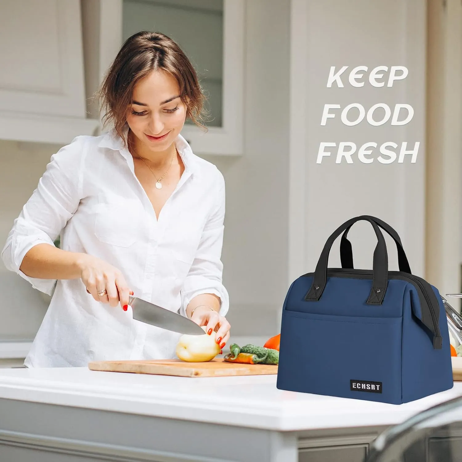 ECHSRT Large Insulated Lunch Bag for Women Men Leakproof Cooler Lunch Tote Bags for Work Travel Adult Thermal Lunchbox for Office -10L Blue