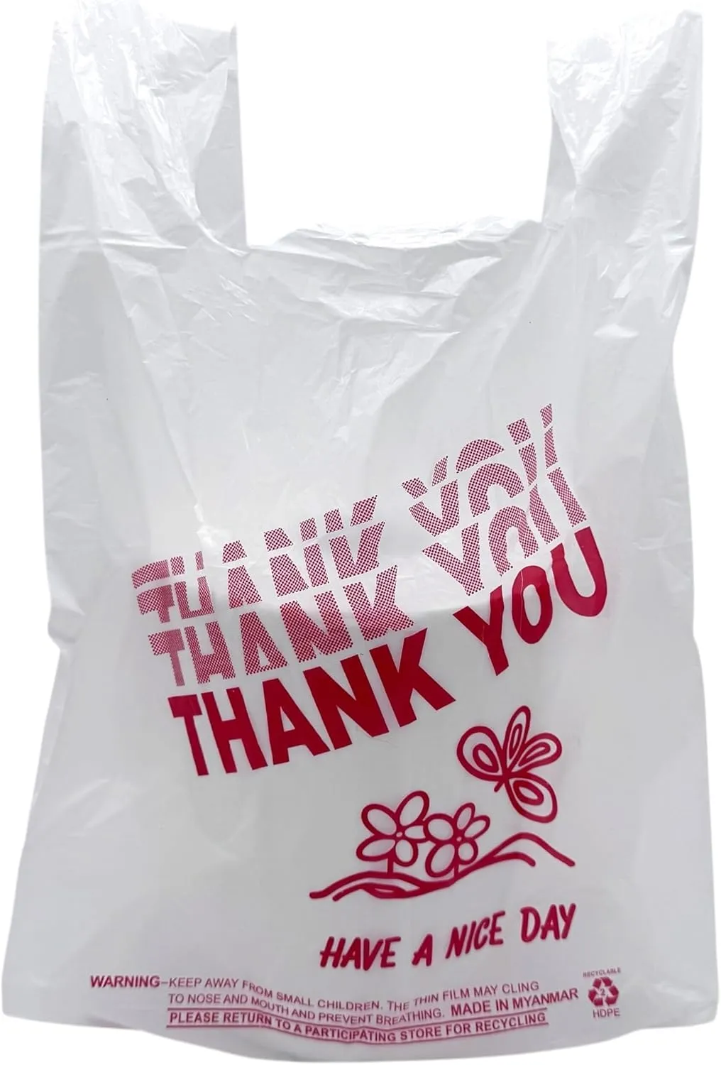 Economy Large Thank You T-Shirt Bags (1,000 Count), 11.5 x 6.5 x 21.5 in., 13 mic, Bulk, Grocery, Retail Bags