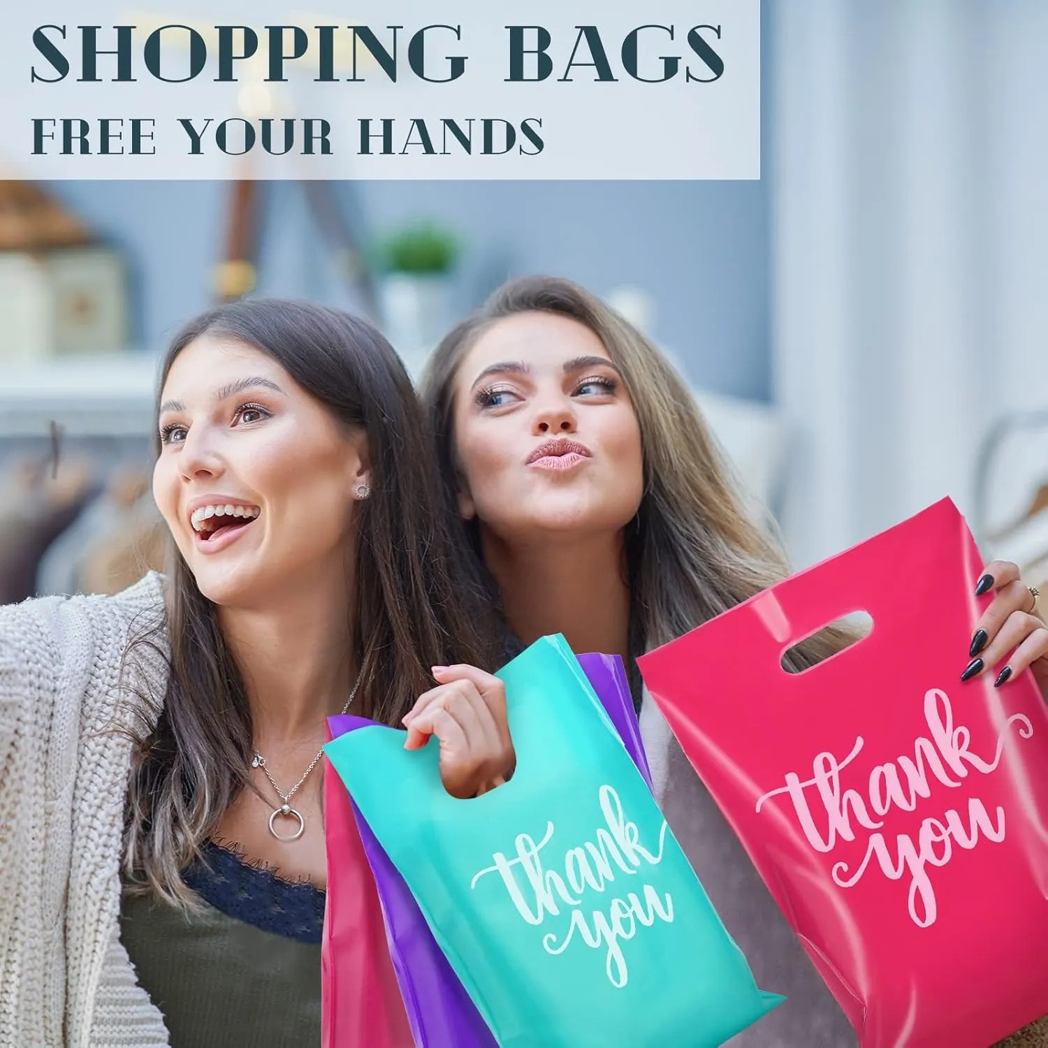 Eersida 200 Pcs Thank You Plastic Bags with Handles Die Cut Plastic Shopping Merchandise Bags Bulk 3 Sizes Retail Grocery Shopping Pack for Small Business Goodie Wedding Party(Pink, Purple, Turquoise)