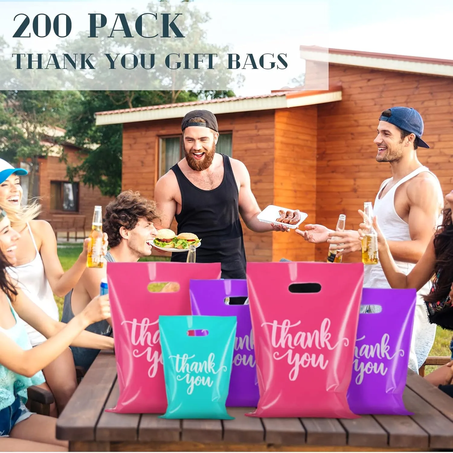 Eersida 200 Pcs Thank You Plastic Bags with Handles Die Cut Plastic Shopping Merchandise Bags Bulk 3 Sizes Retail Grocery Shopping Pack for Small Business Goodie Wedding Party(Pink, Purple, Turquoise)