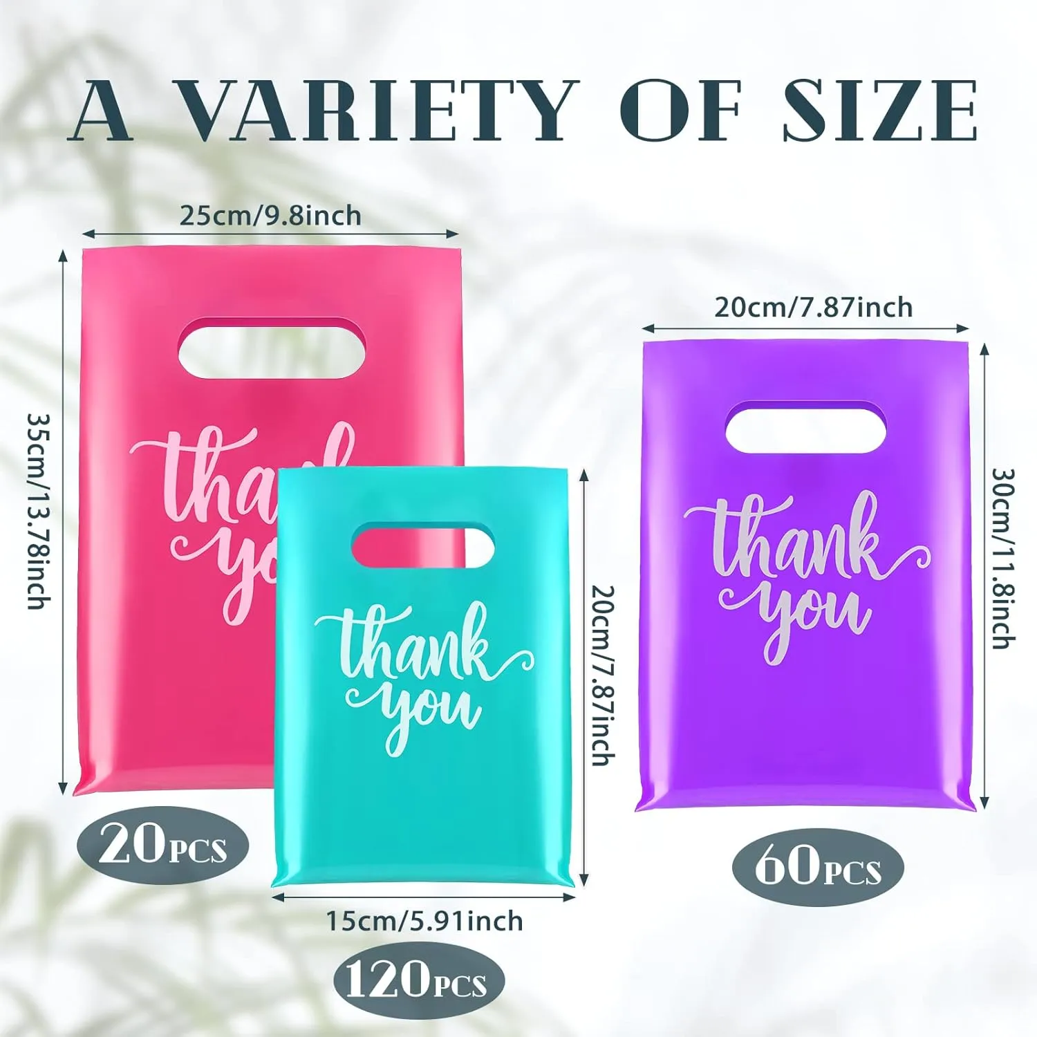 Eersida 200 Pcs Thank You Plastic Bags with Handles Die Cut Plastic Shopping Merchandise Bags Bulk 3 Sizes Retail Grocery Shopping Pack for Small Business Goodie Wedding Party(Pink, Purple, Turquoise)