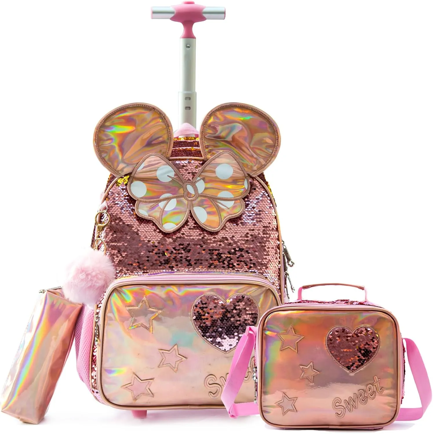 Egchescebo Kids Rolling Backpack for Girls With Wheels School Bags Elementary (5315-miqi-Champagne)