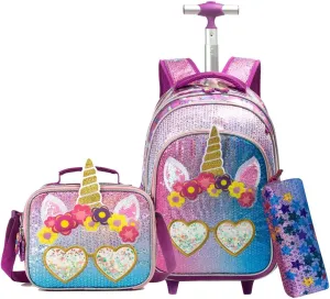 Egchescebo Kids Rolling Backpack for Girls With Wheels School Bags Elementary (5315-miyan-Purple)