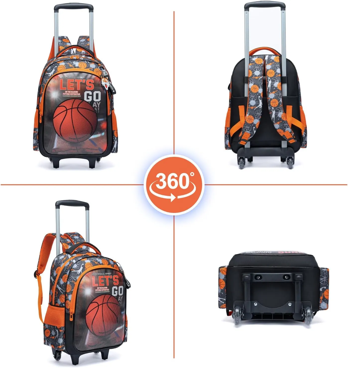 Egchescebo Kids Rolling Basketball Backpack for Boys Trolley Suitcases Luggage Travel with Wheels Bookbag Wheeled 3PCS Roller Backpacks Toddler Tote Bag Back Pack School Bags Set Elementary Red