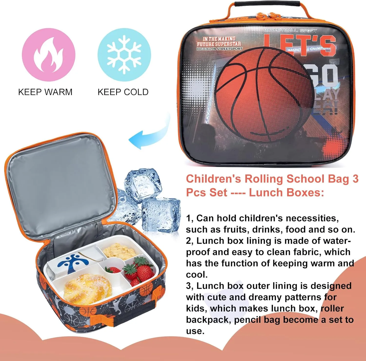 Egchescebo Kids Rolling Basketball Backpack for Boys Trolley Suitcases Luggage Travel with Wheels Bookbag Wheeled 3PCS Roller Backpacks Toddler Tote Bag Back Pack School Bags Set Elementary Red