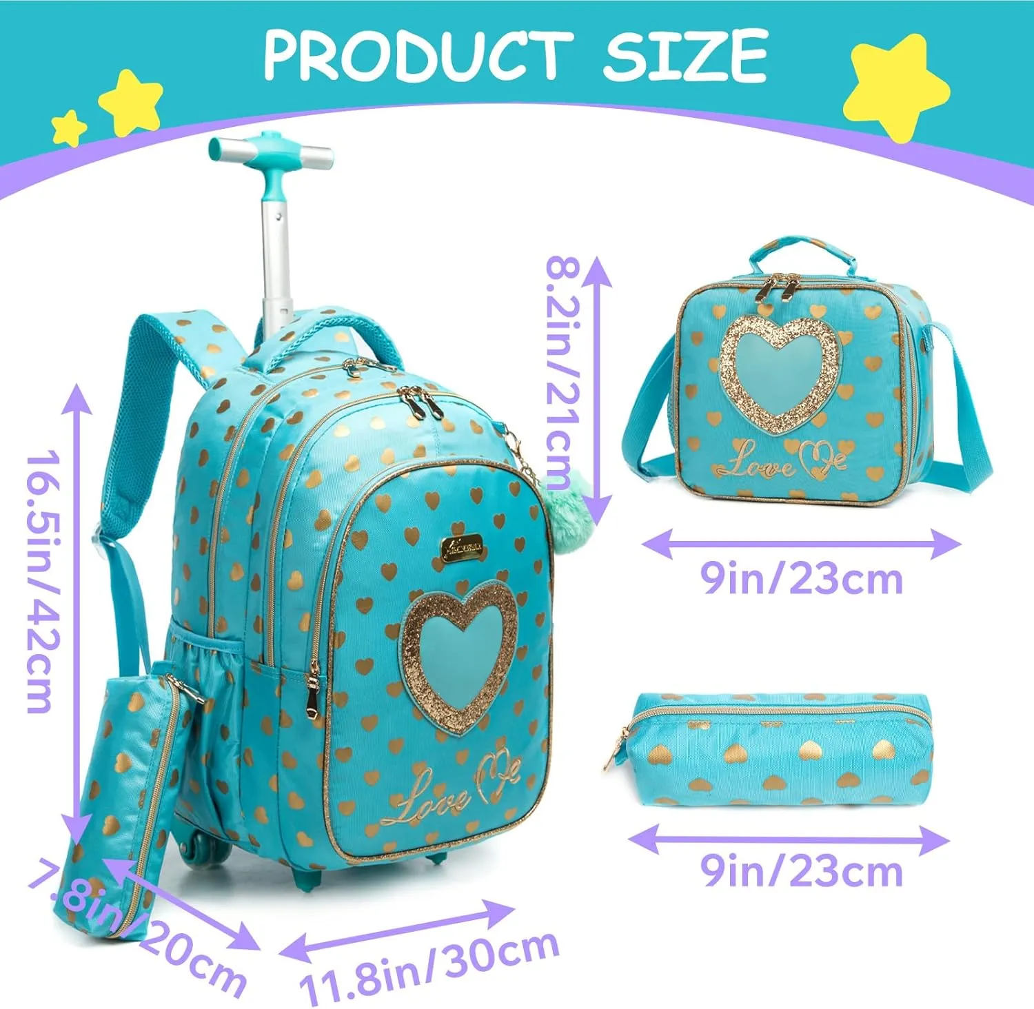 Egchescebo School Bags Kids Rolling Backpack for Girls Kids Luggage Suitcase With Wheels