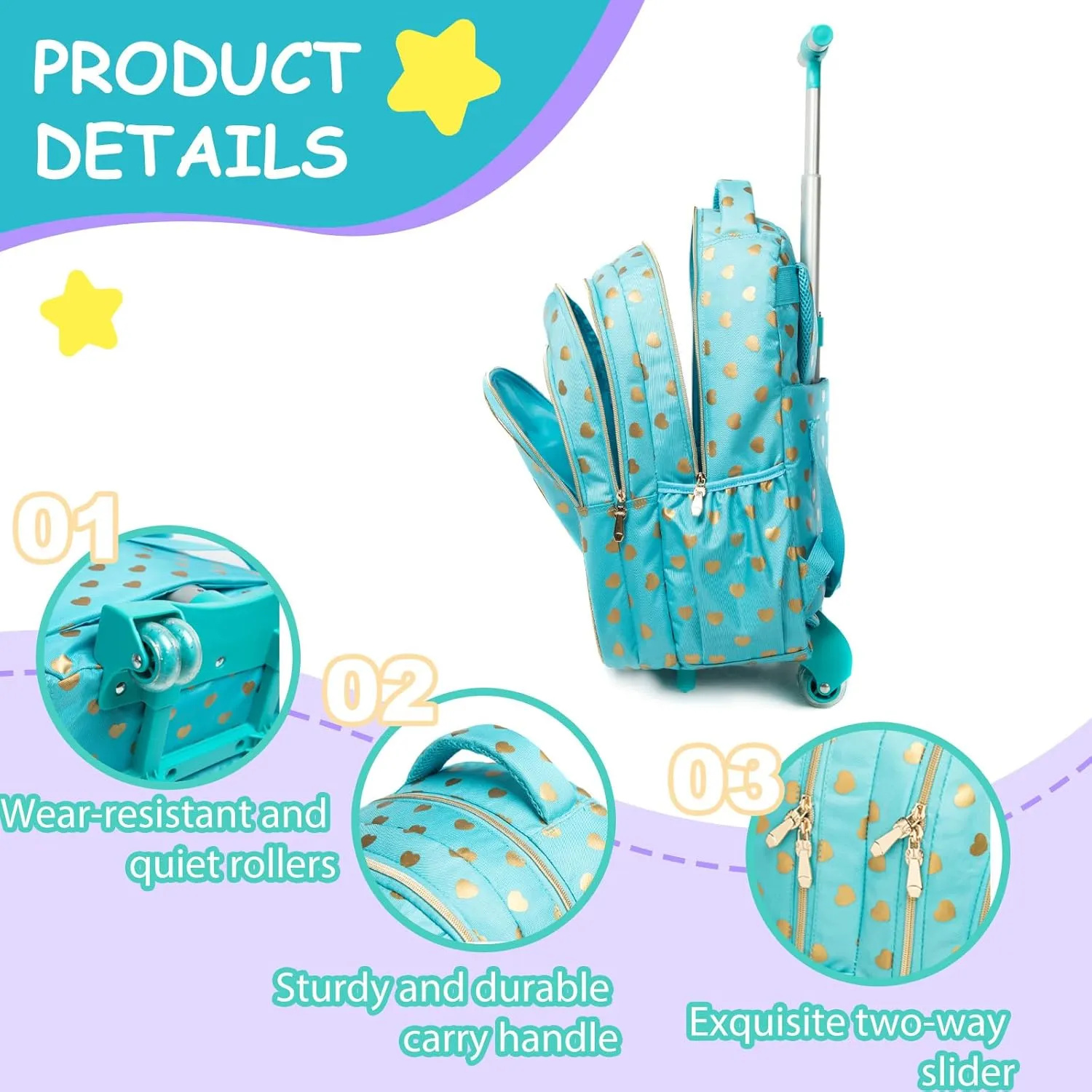 Egchescebo School Bags Kids Rolling Backpack for Girls Kids Luggage Suitcase With Wheels