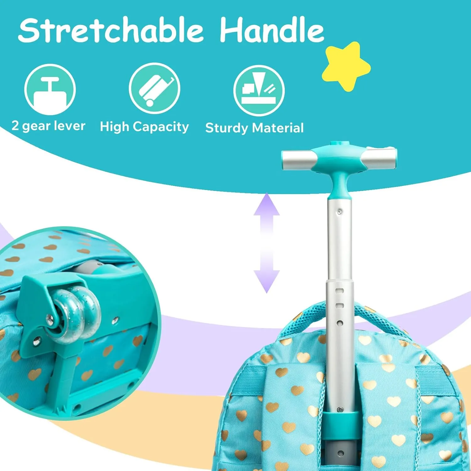 Egchescebo School Bags Kids Rolling Backpack for Girls Kids Luggage Suitcase With Wheels
