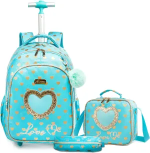 Egchescebo School Bags Kids Rolling Backpack for Girls Kids Luggage Suitcase With Wheels