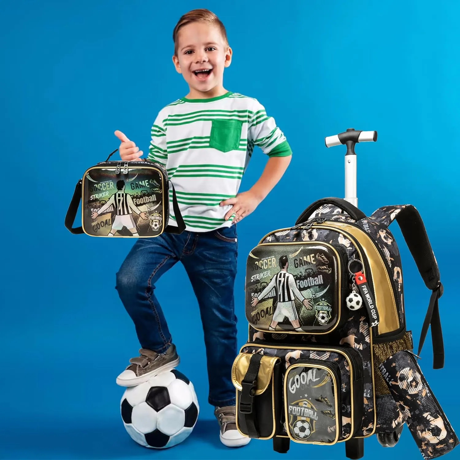 Egchescebo School Kids Rolling Backpack for Boys 17" Multiple Function Pockets