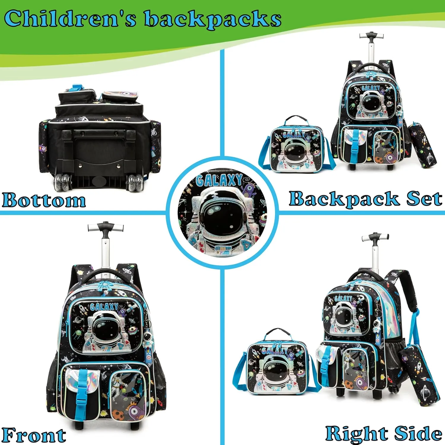 Egchescebo School Kids Rolling Backpack for Boys 17" Multiple Function Pockets