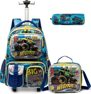 Egchescebo School Kids Rolling Backpack for Boys 17" Multiple Function Pockets