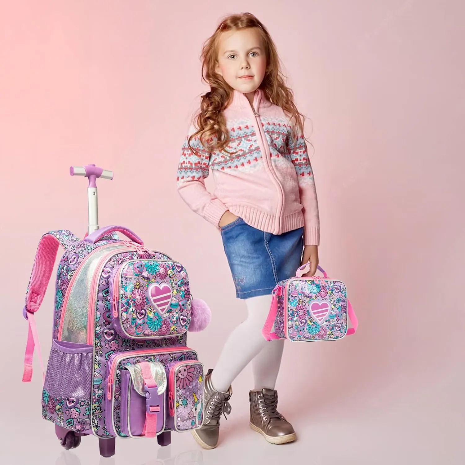 Egchescebo School Kids Rolling Backpack for Boys 17" Multiple Function Pockets