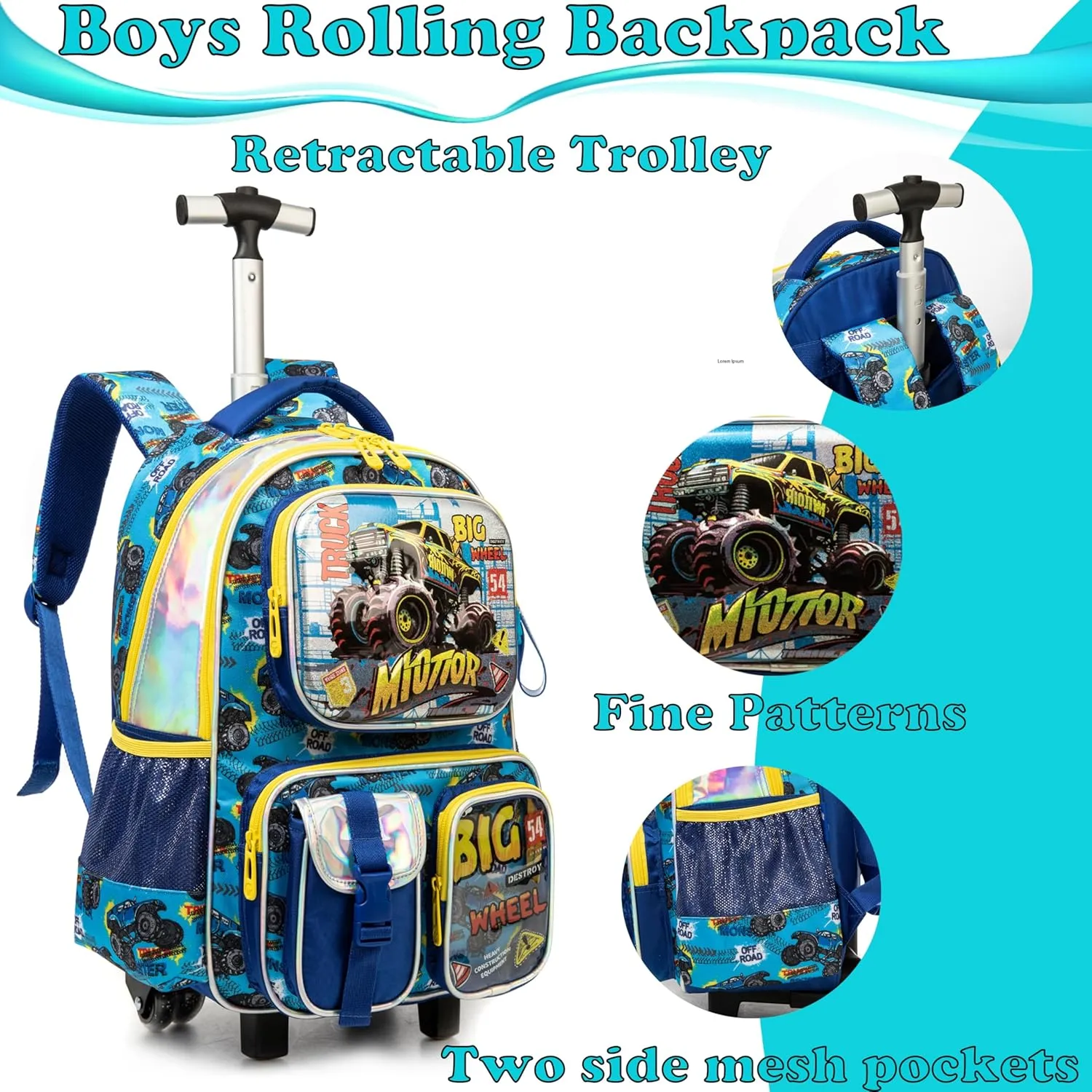 Egchescebo School Kids Rolling Backpack for Boys 17" Multiple Function Pockets
