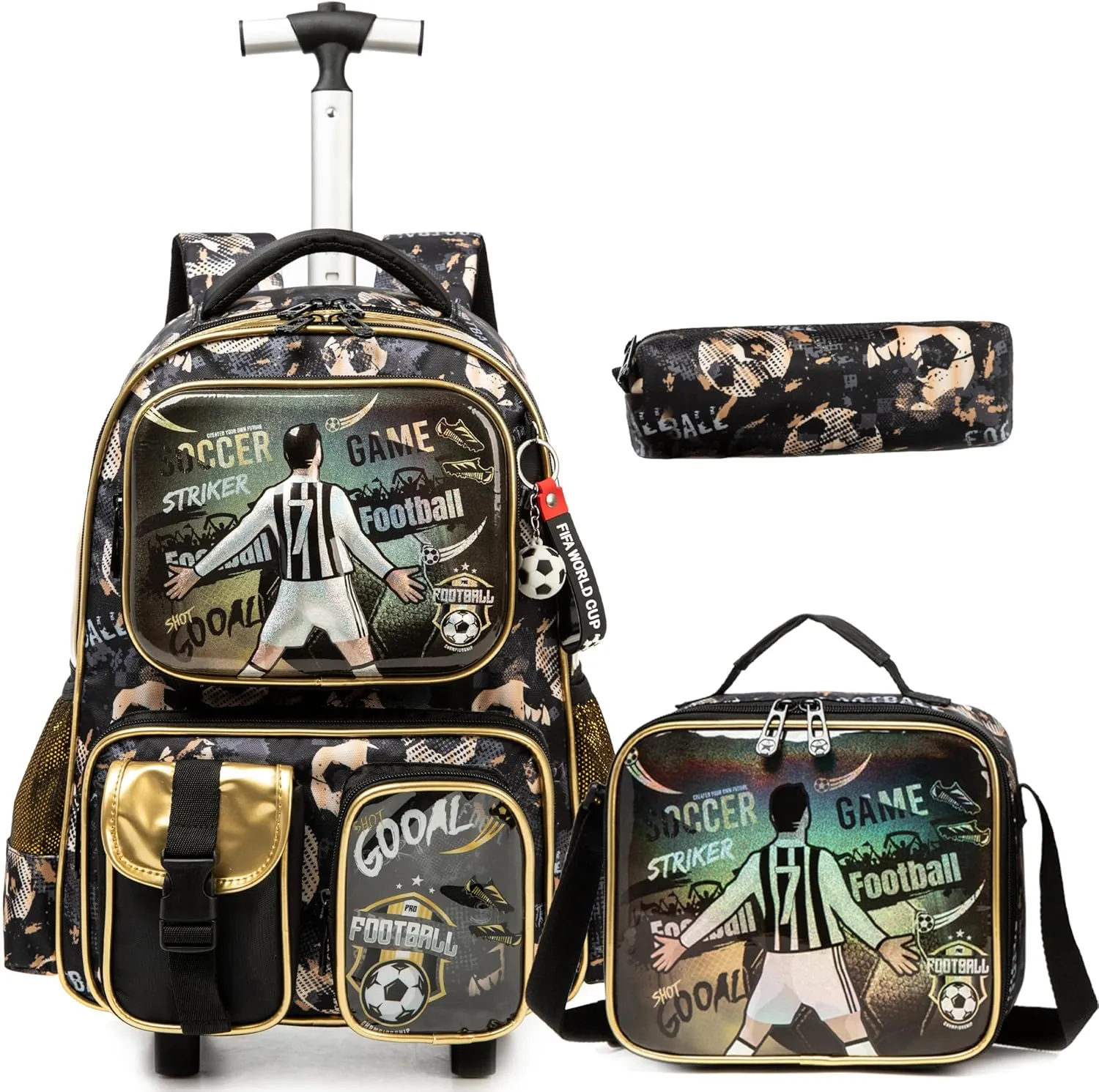 Egchescebo School Kids Rolling Backpack for Boys 17" Multiple Function Pockets