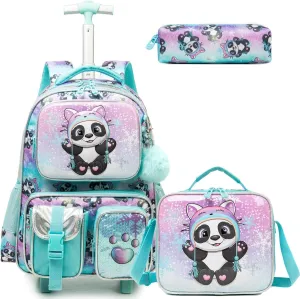 Egchescebo School Kids Rolling Backpack for Boys 17" Multiple Function Pockets