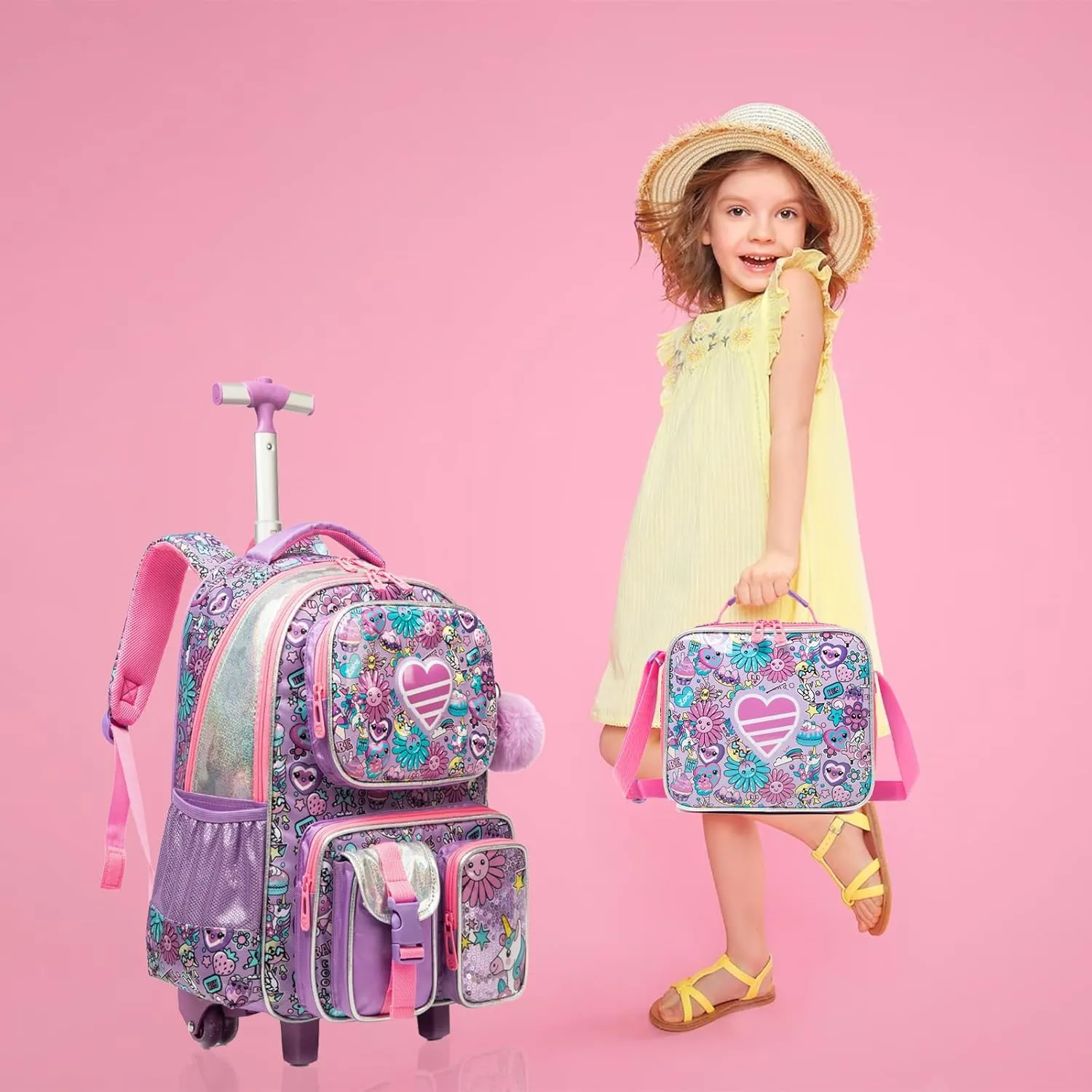 Egchescebo School Kids Rolling Backpack for Boys 17" Multiple Function Pockets