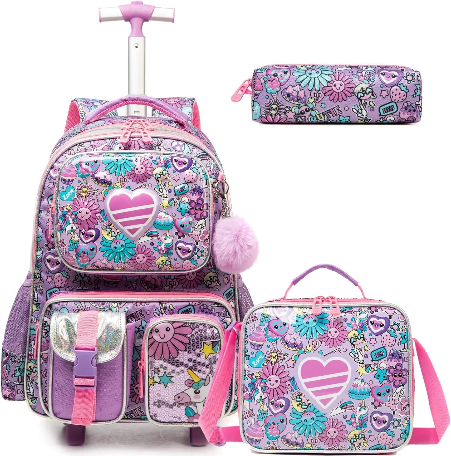 Egchescebo School Kids Rolling Backpack for Boys 17" Multiple Function Pockets
