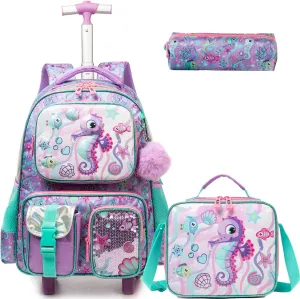 Egchescebo School Kids Rolling Backpack for Boys 17" Multiple Function Pockets