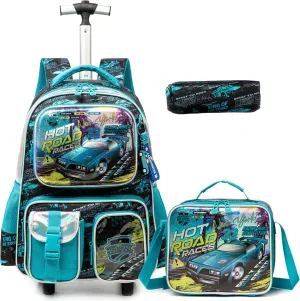 Egchescebo School Kids Rolling Backpack for Boys 17" Multiple Function Pockets