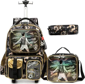Egchescebo School Kids Rolling Backpack for Boys 17" Multiple Function Pockets