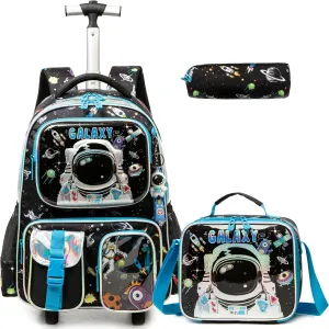 Egchescebo School Kids Rolling Backpack for Boys 17" Multiple Function Pockets