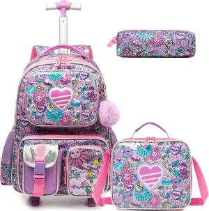 Egchescebo School Kids Rolling Backpack for Boys 17" Multiple Function Pockets