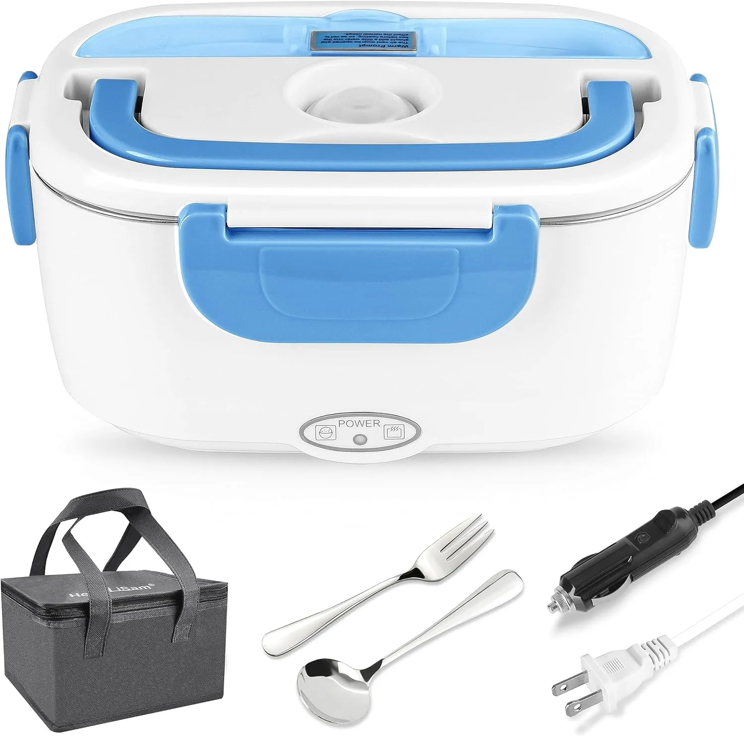 Electric Lunch Box Food Heater 80W Fast Heated Lunch Box for Adults, 1.5L Portable Food Warmer loncheras 12V/24V/110V for Car/Home/Office with Fork Spoon and Insulated Lunch Bag