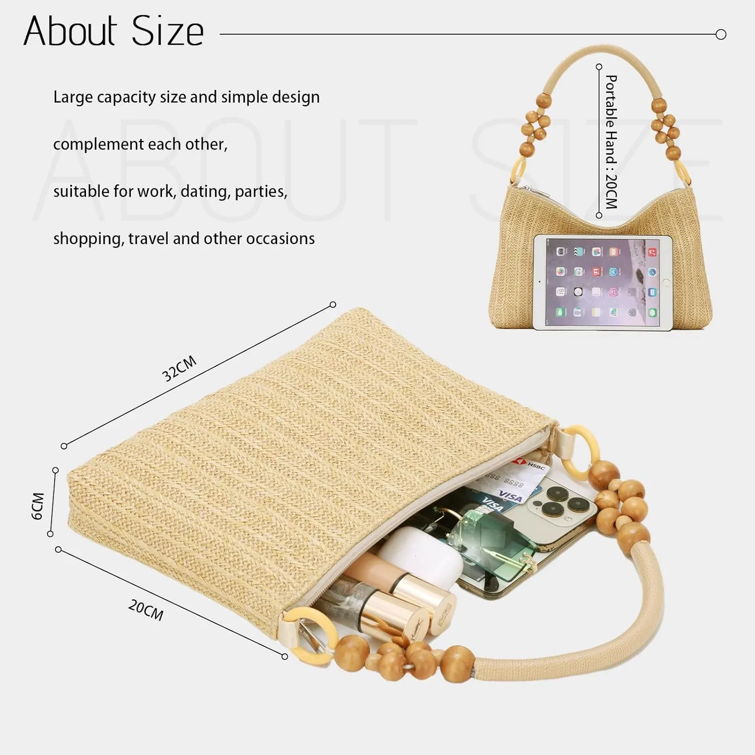 Emprier Straw Tote Bag for Women Summur Beach Bags Straw Shoulder Purse Woven Tote Bag Vacation Handbags