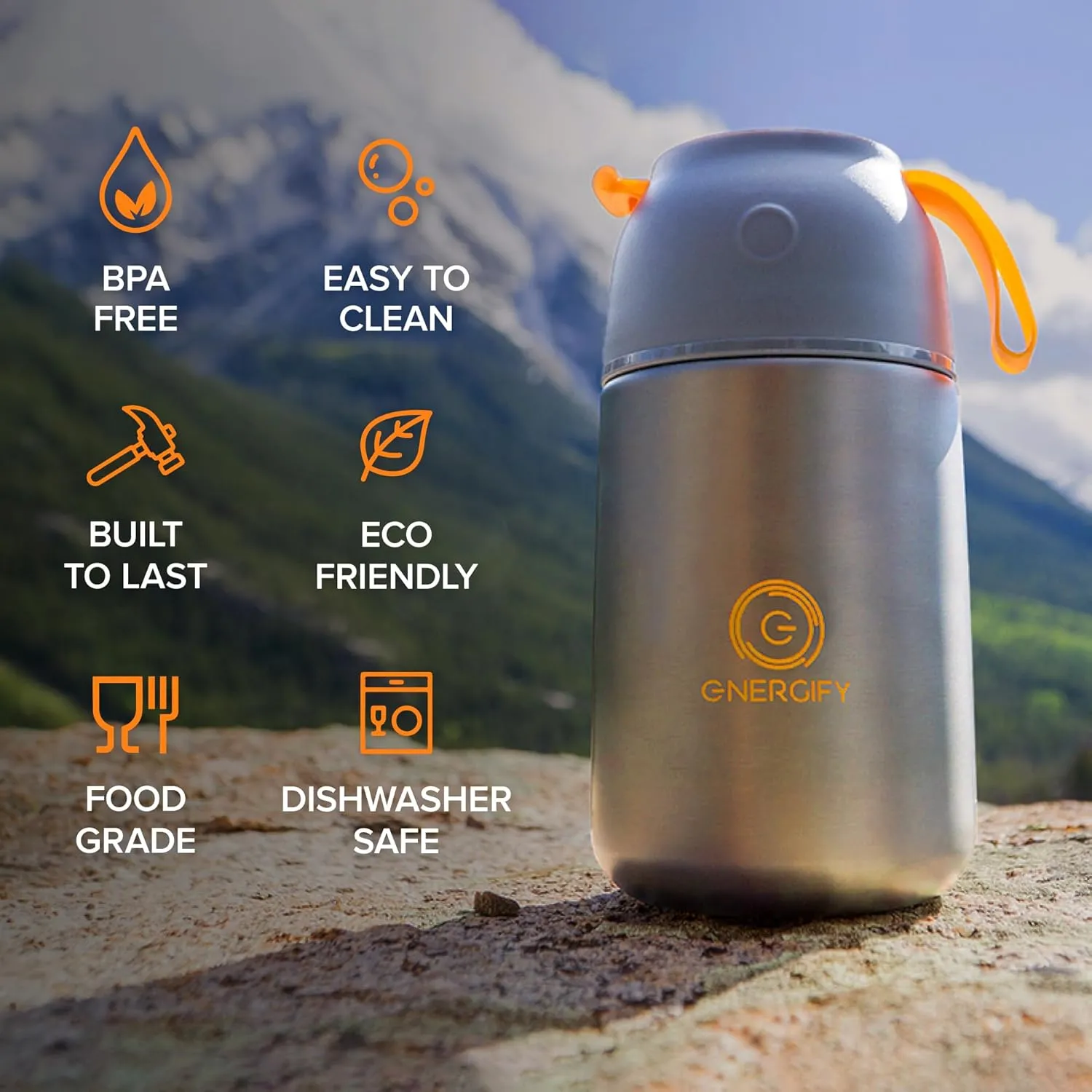 ENERGIFY Vacuum Insulated Food Jar Wide Mouth 24 Oz Soup Thermo with Folding Spoon - Thermal Lunch Containers for Kids & Adults - Leak Proof Stainless Steel Thermos for Hot Food Keep 12H and Cold 24