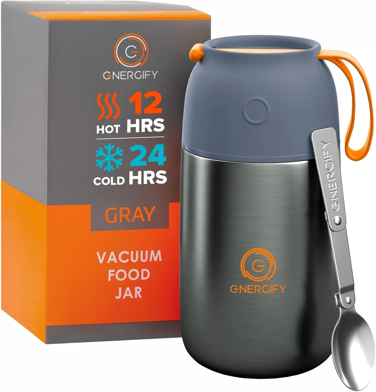 ENERGIFY Vacuum Insulated Food Jar Wide Mouth 24 Oz Soup Thermo with Folding Spoon - Thermal Lunch Containers for Kids & Adults - Leak Proof Stainless Steel Thermos for Hot Food Keep 12H and Cold 24