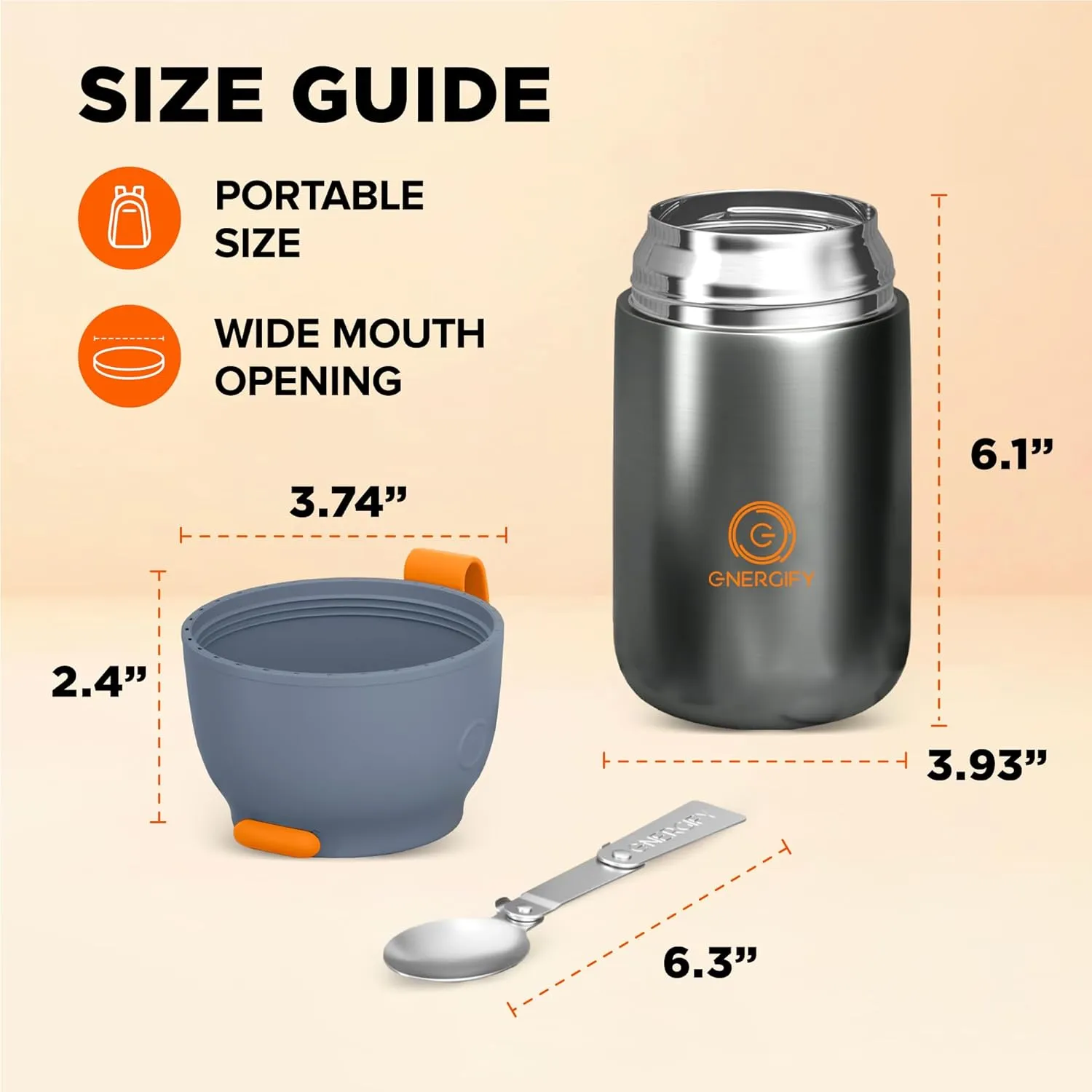ENERGIFY Vacuum Insulated Food Jar Wide Mouth 24 Oz Soup Thermo with Folding Spoon - Thermal Lunch Containers for Kids & Adults - Leak Proof Stainless Steel Thermos for Hot Food Keep 12H and Cold 24