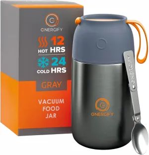 ENERGIFY Vacuum Insulated Food Jar Wide Mouth 24 Oz Soup Thermo with Folding Spoon - Thermal Lunch Containers for Kids & Adults - Leak Proof Stainless Steel Thermos for Hot Food Keep 12H and Cold 24