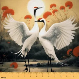 Erosebridal Red-Crowned Crane Fabric by The Yard, Asian Culture Yellow Decorative Fabric, Japanese Ukiyo-E Upholstery Fabric, Wild Animals Safari Indoor Outdoor Fabric for Adults Teens, 1 Yard