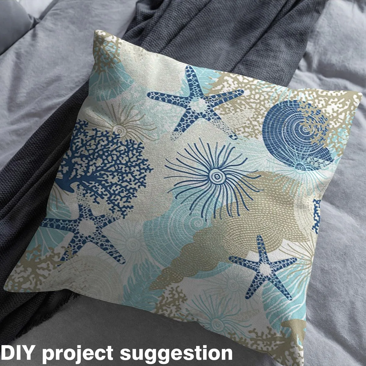 Erosebridal Starfish Fabric by The Yard,Coastal Animal Upholstery Fabric for Kids Girls,Beach Shell Decorative Fabric,Coral Sealife DIY Art Waterproof Fabric,2 Yards for Quilting Sewing,Blue Gray
