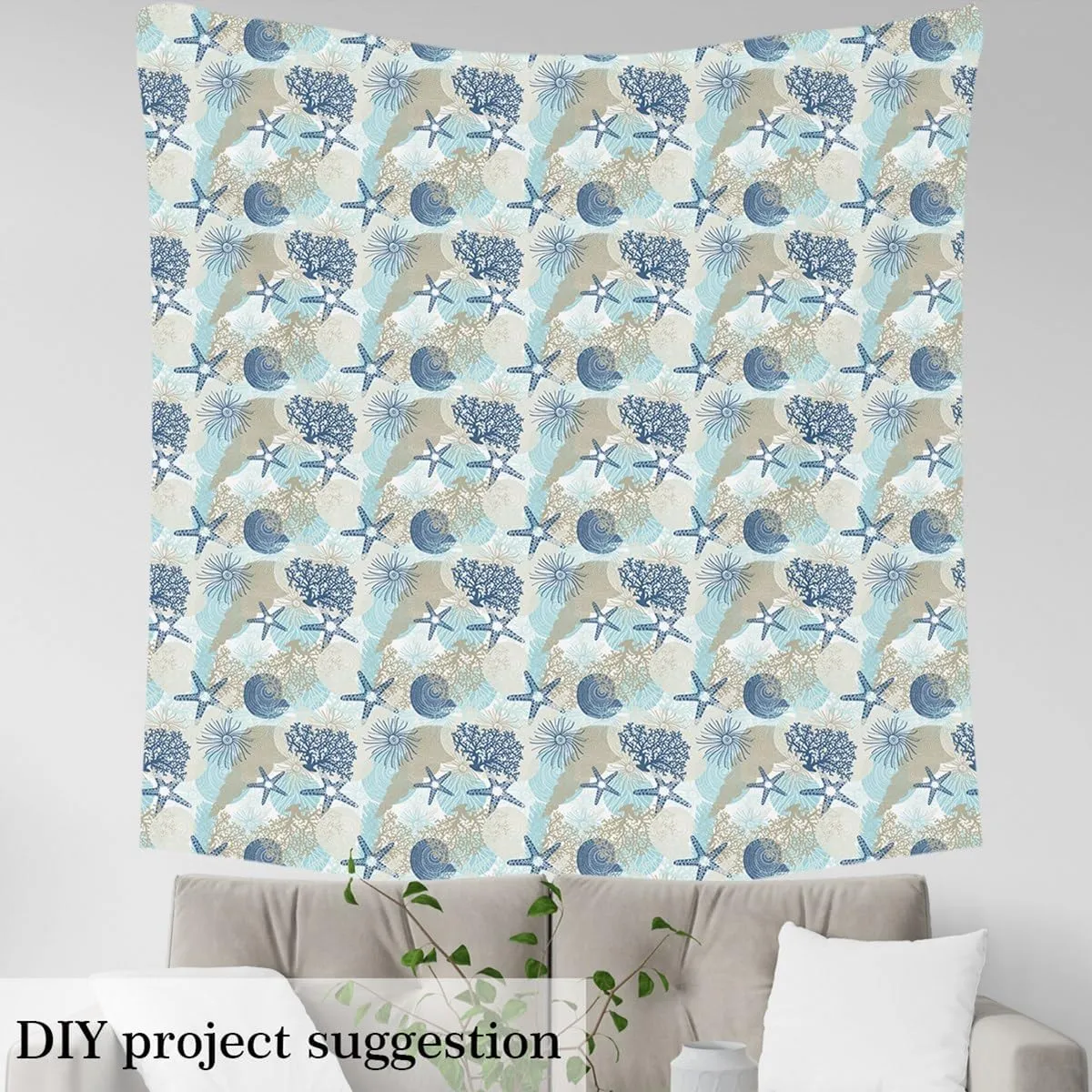 Erosebridal Starfish Fabric by The Yard,Coastal Animal Upholstery Fabric for Kids Girls,Beach Shell Decorative Fabric,Coral Sealife DIY Art Waterproof Fabric,2 Yards for Quilting Sewing,Blue Gray