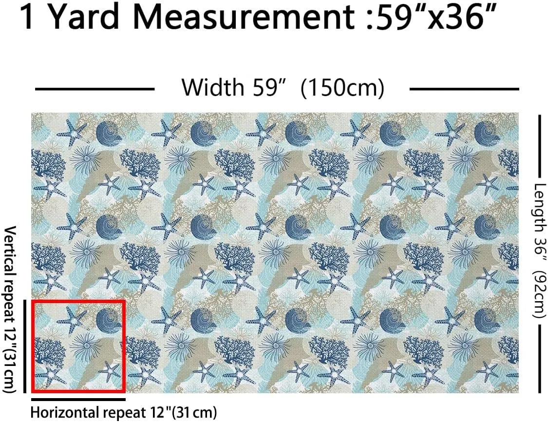 Erosebridal Starfish Fabric by The Yard,Coastal Animal Upholstery Fabric for Kids Girls,Beach Shell Decorative Fabric,Coral Sealife DIY Art Waterproof Fabric,2 Yards for Quilting Sewing,Blue Gray