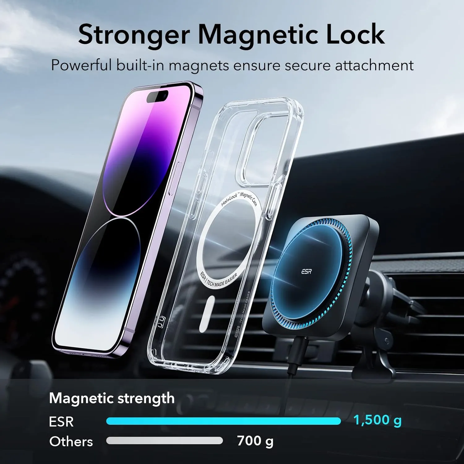 ESR for iPhone 14 Pro Case, Compatible with MagSafe, Shockproof Military-Grade Protection, Yellowing Resistant, Magnetic Phone Case for iPhone 14 Pro, Classic Hybrid Case (HaloLock), Clear