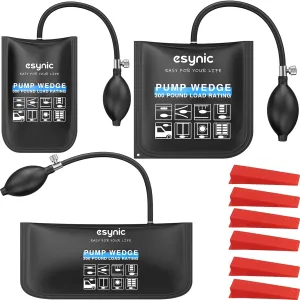 eSynic 3Pack Durable Air Wedge Bags Reliable Air Wedge Pump Bags Anti-slip Air Shim Bags Load-bearing 440lbs/200kg Air Door Lifting Tools with 4 Wedges for Door Window & Furniture Installation etc