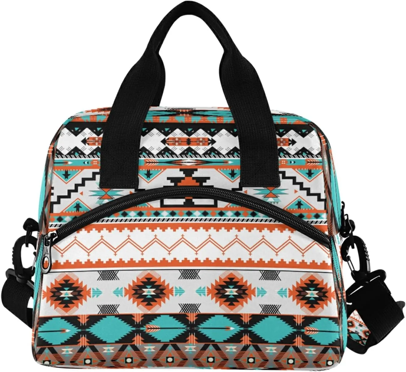 Ethnic Aztec Geometric Lunch Bag Reusable Lunch Tote Bag Thermal Cooler Bag Insulated Lunch Box with Adjustable Shoulder Strap for Office School Outdoor Picnic