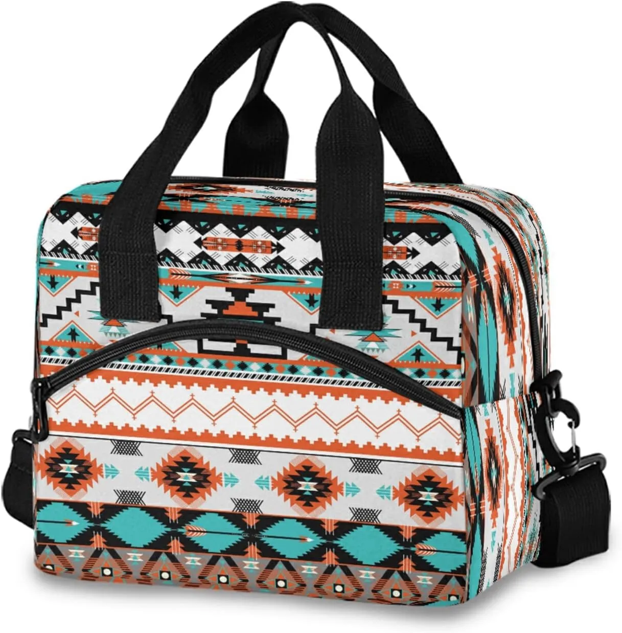 Ethnic Aztec Geometric Lunch Bag Reusable Lunch Tote Bag Thermal Cooler Bag Insulated Lunch Box with Adjustable Shoulder Strap for Office School Outdoor Picnic