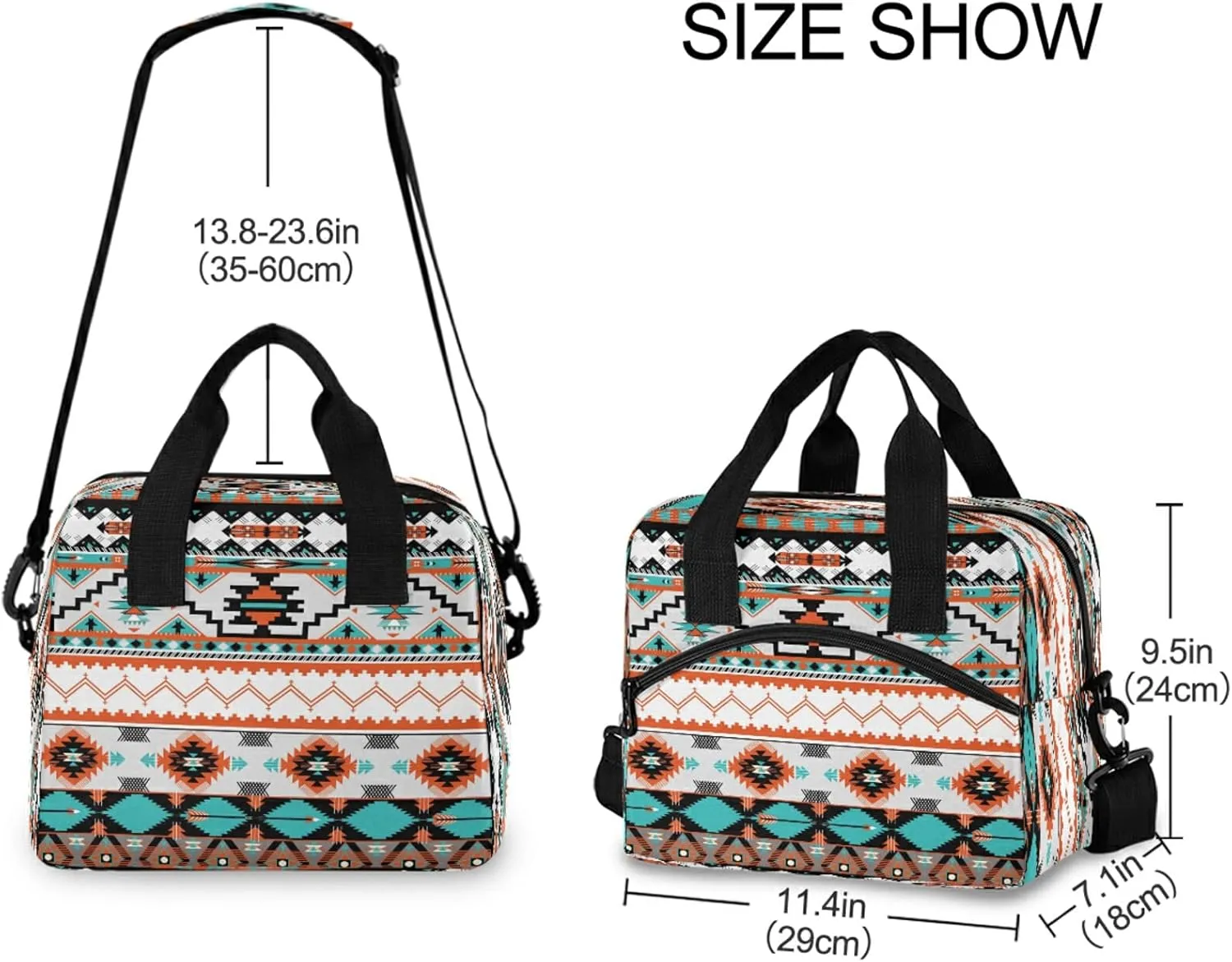 Ethnic Aztec Geometric Lunch Bag Reusable Lunch Tote Bag Thermal Cooler Bag Insulated Lunch Box with Adjustable Shoulder Strap for Office School Outdoor Picnic
