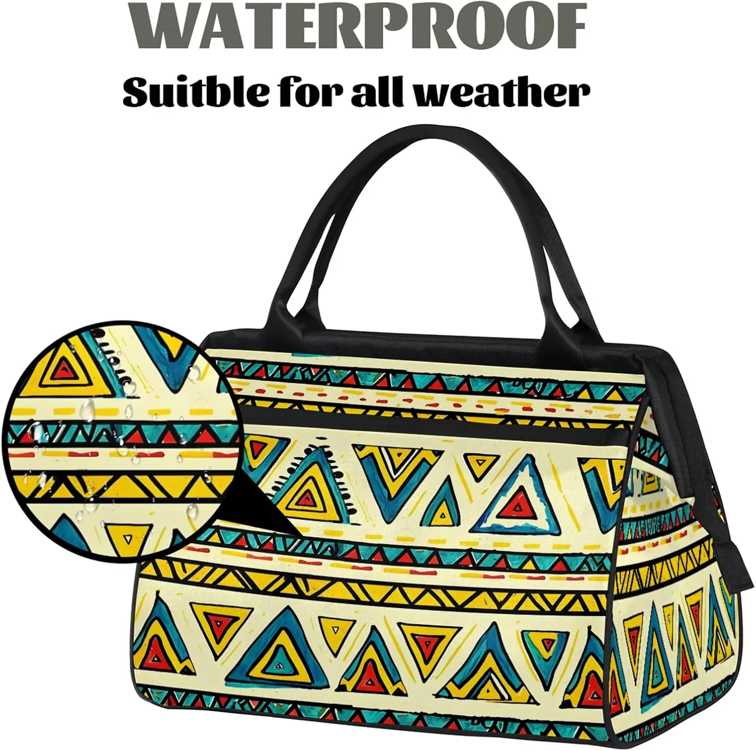 Ethnic Retro Colorful Large Travel Duffel Bag Gym Tote Bag for Women Men Waterproof Weekend Overnight Bag Carry On Tote Luggage with Pocket Personal Item Bags Sports Bag fit Travel Sports Gym Yoga