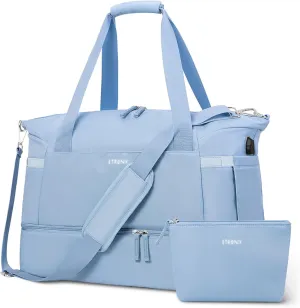 ETRONIK Gym Bag for Women, Personal Item Travel Bag with Shoes Compartment, Weekender Overnight Duffel Bag with Wet Pocket & USB Charging Port, Carry On Bag for Women, Travel, Gym, Weekend (Blue)